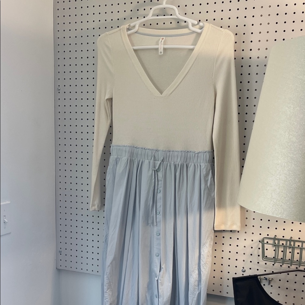 Anthropologie Twofer Cream Top with Light Blue Skirt Dress
